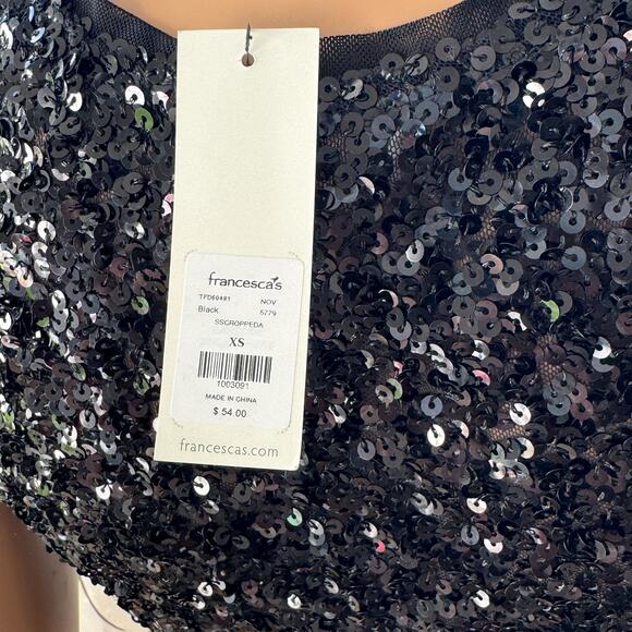 NWT- Francesca’s Rylee Short Sleeve Cropped Black Sequin Top, Women’s X-Small - Picture 6 of 8